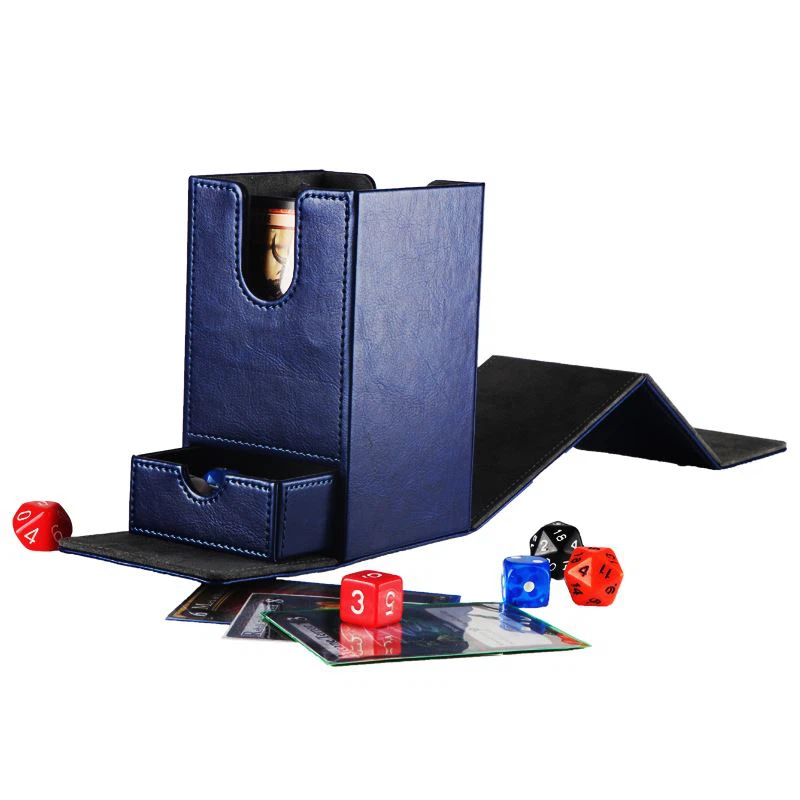 Caja de cubierta de cuero con portatarjetas de juego de mesa